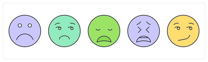 A set of face emoticon icons as frowning face, unamused, dissapointed vector
