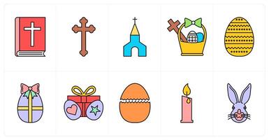 A set of 10 easter icons as christian book, christian sign, church vector