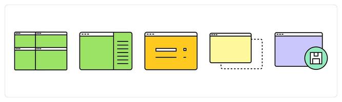 A set of web page icons as webpages, webpage content, webpage layout vector