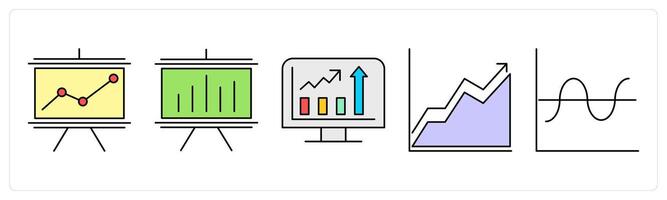 A set of graph icons as board analytics, board presentation, online analytics vector