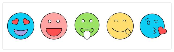 A set of face emoticon icons as heart eyes, laugh, stuck out tongue closed eyes vector