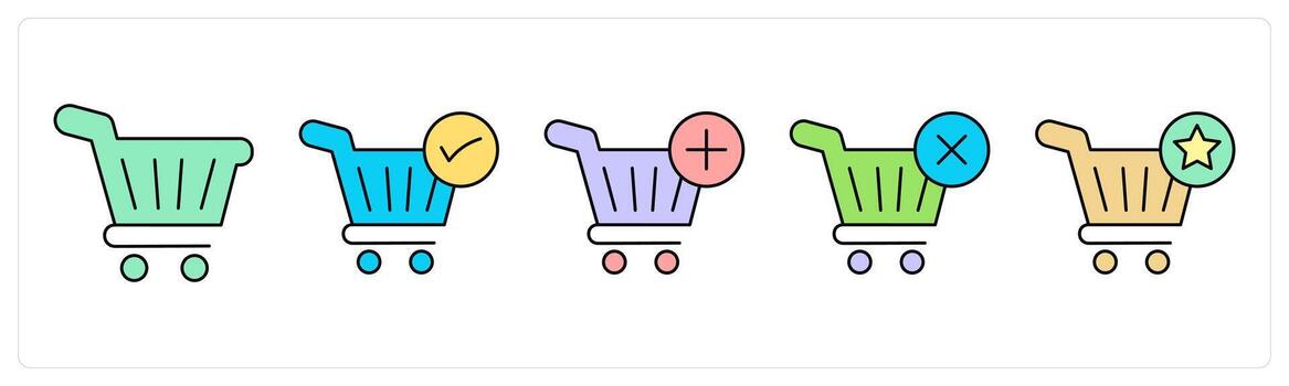 A set of shopping icons as cart, approved cart, add to cart vector