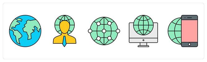 A set of communication icons as globe, global business, global connection vector