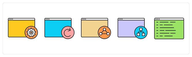 A set of web page icons as webpage settings, update webpage, share webpage vector
