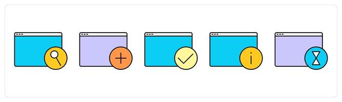 A set of web page icons as webpage search, create webpage, approve webpage vector