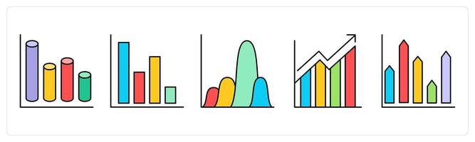 A set of graph icons as bar chart, diagram, business growth vector