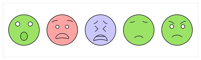 A set of face emoticon icons as hushed, anguished, persevere vector
