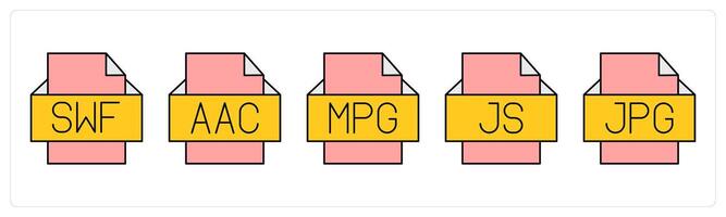 A set of files icons as swf file, aac file, mpg file vector