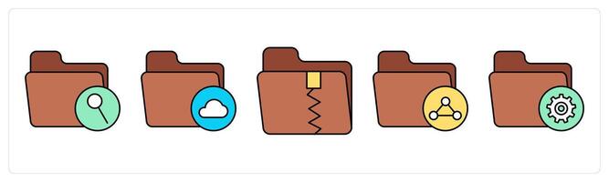 A set of folder icons as search folder, cloud folder, zip folder vector