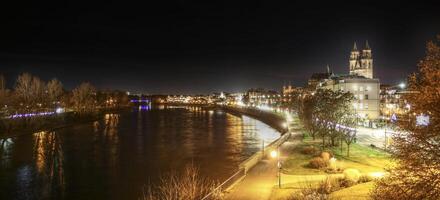 Night shot of Elbe riverside in Magdebrg photo