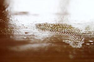 Wrinkled layer of linseed oil paint on wooden surface photo