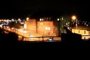 View from old fortifications on defocused city of Rostock photo