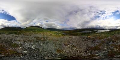 Spherical panorama view from the mountain Vadvevaras Vadvetjakka National Park in Sweden. Equirectangular projection is used photo
