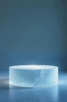 Ice product Presentation Podium on sightly table, winter Advertising Stand with Empty Space for Product photo