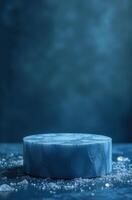 Ice goodly product Presentation Podium on table, winter Advertising Stand with Empty Space for Product photo