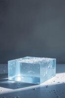Ice product Presentation Podium on cosmetic table, winter Advertising Stand with Empty Space for Product photo