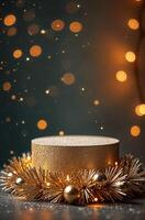 Product Presentation nice Podium Background table and Christmas Tree, New Year Stand, Space for Product photo