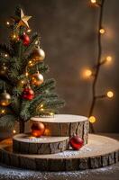 Product nice Presentation Podium Background table and Christmas Tree, New Year Stand, Space for Product photo