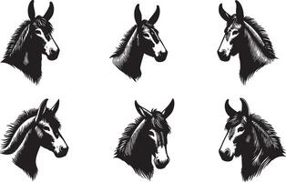 Mule Animal Head Outline for Equine Illustrations vector