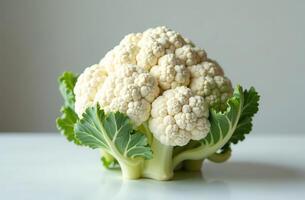 Cauliflower tasty on table, close-up of fresh vegetable, bright kitchen photo