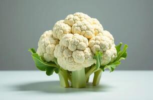 Cauliflower on tasty table, close-up of fresh vegetable, bright kitchen photo