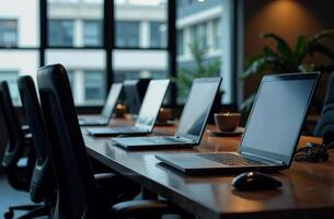 Laptop Desk Office remote work notebook open space center photo