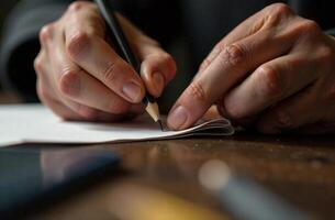 Hand hold pencil and draw pattern, art tool cabinet hobby of drawing photo