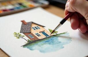 Hand hold parlour brush and draw house, art tool for hobby of drawing photo