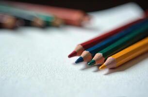 Pencils lie cabinet white paper, art tool for hobby of drawing photo