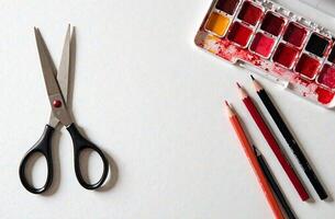 Watercolor paint parlour artist desktop, art tool for hobby of drawing photo