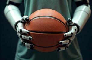 Robot brainy player artificial intelligence hold basketball ball in hand photo