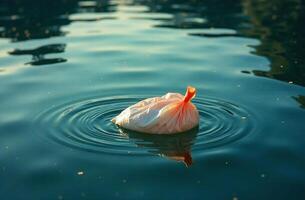 Plastic pollution garbage float ocean surface, garbage waste drift water photo
