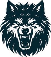 The wolf head is shown in black and white vector
