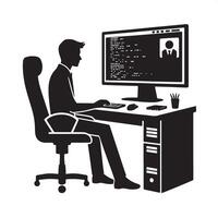 Silhouette of a Programmer at Work vector
