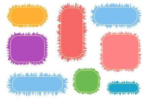 Set of empty frames. Texture roughening. Empty speech bubbles. Collection of colored text boxes on isolated background. vector