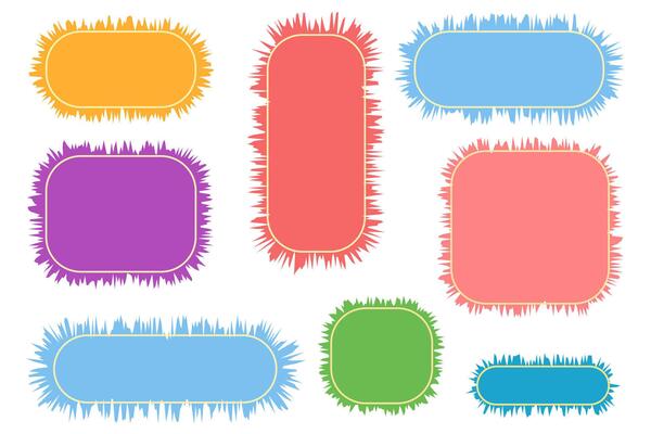 Set of empty frames. Texture roughening. Empty speech bubbles. Collection of colored text boxes on isolated background.