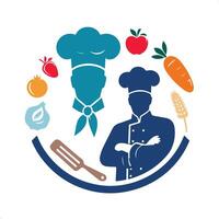 A chef and vegetables are shown in a circle vector