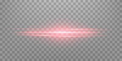 Red horizontal lensflare. Light flash with rays or spotlight and bokeh. Red glow flare light effect vector