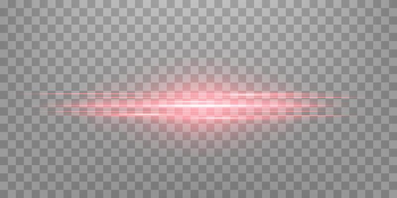 Red horizontal lensflare. Light flash with rays or spotlight and bokeh. Red glow flare light effect
