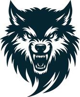 The wolf head is shown in black and white vector
