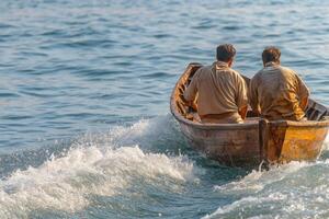 Two men in a boat photo
