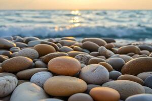 A beach with pebbles and rocks photo