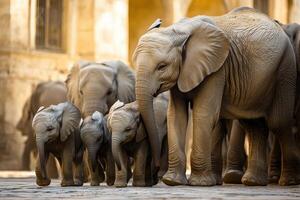 A group of elephants walking together photo