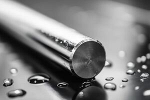 A close up of a metal rod with water droplets photo