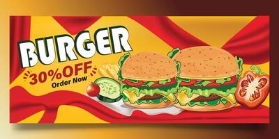 Attractive burger web banner with red and yellow color vector