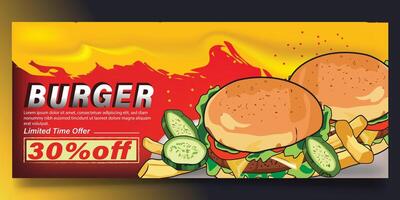 Red color burger banner design vector
