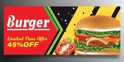 Tasty burger web banner design vector