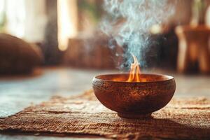 A bowl with smoke coming out of it photo