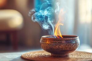 A bowl with smoke coming out of it photo