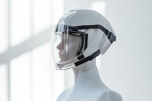 A mannequin wearing a helmet with a clear visor photo